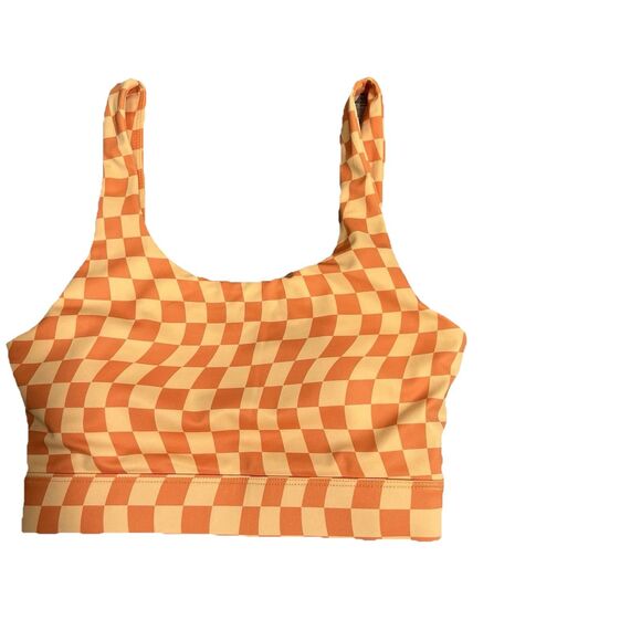 NWT Wilo the Label Athletic Bra Top Peach Orange Checker Print TOP ONLY XS - Picture 1 of 7